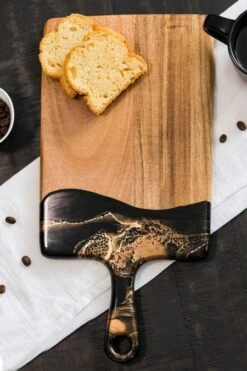 Lynn & Liana Medium Acacia Cheese Board In Black Ember