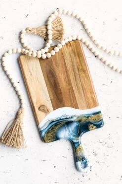 Lynn & Liana Medium Acacia Cheese Board In Sapphire Sky