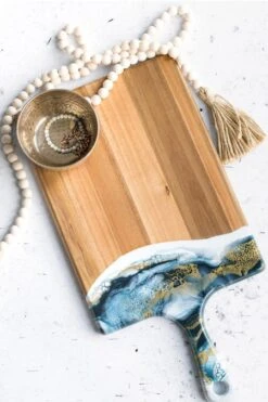 Lynn & Liana Large Acacia Cheese Board In Sapphire Sky