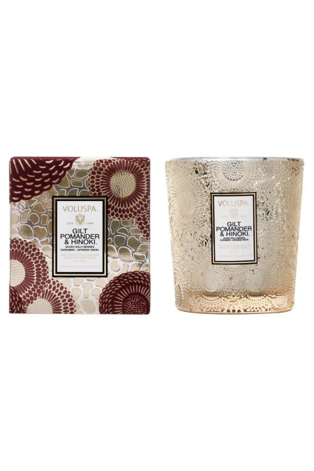 Voluspa Classic Candle In Gilt Hinoki + Pomander 3 Voluspa Classic Candle In Gilt Hinoki + Pomander