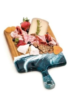 Lynn & Liana Medium Acacia Cheese Board In Navy & White