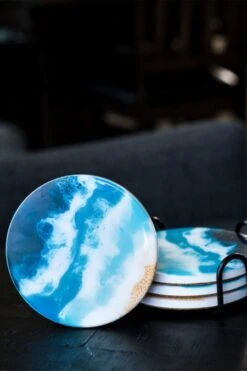 Lynn & Liana Ceramic Resin Coaster In Ocean Vibes
