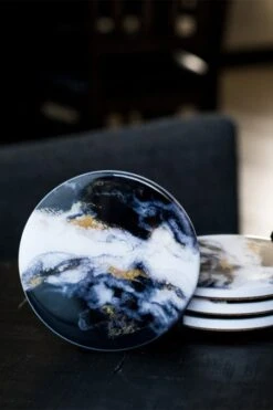 Lynn & Liana Ceramic Resin Coaster In Onyx